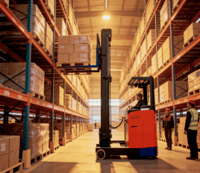 reach truck with telescopic fork