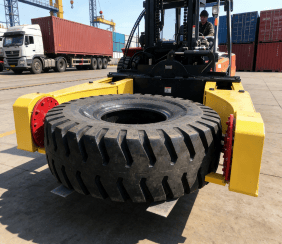 forklift with tire clamp